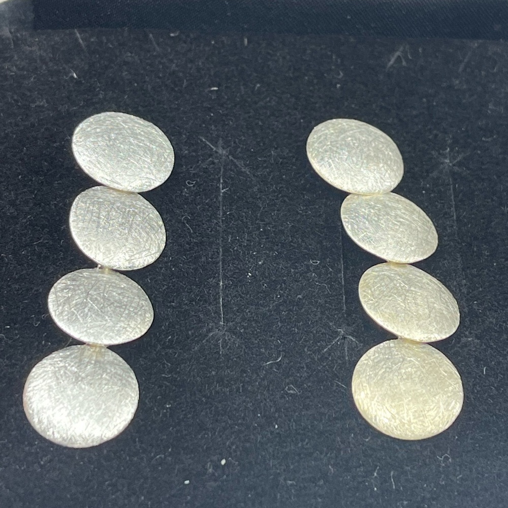 Vintage Brushed Satin Disc Sterling Silver 925 Dangle Stud Earrings - Picture 14 of 16